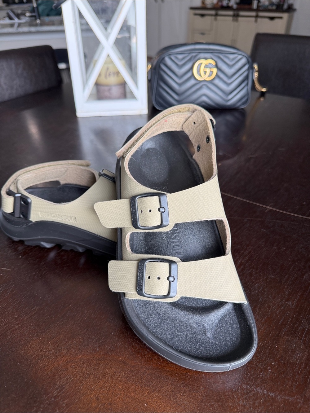 Birkenstock Beige Two-Strap Buckle Sandals-worn once